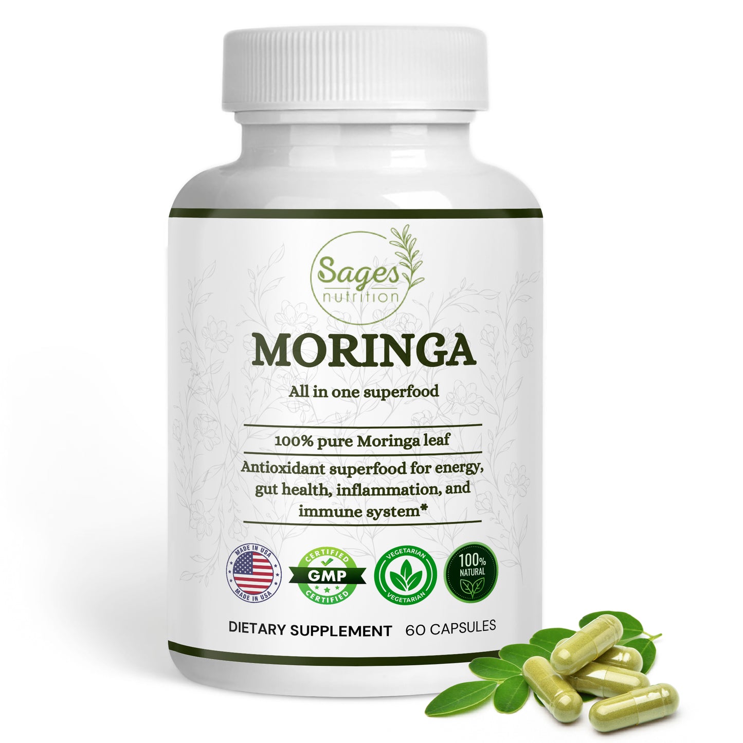 Sages Nutrition Moringa Powder Capsules