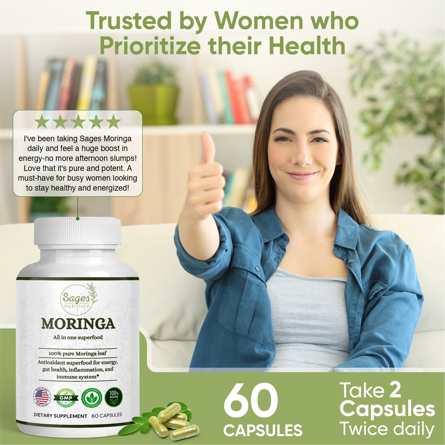 Sages Nutrition Moringa Powder Capsules